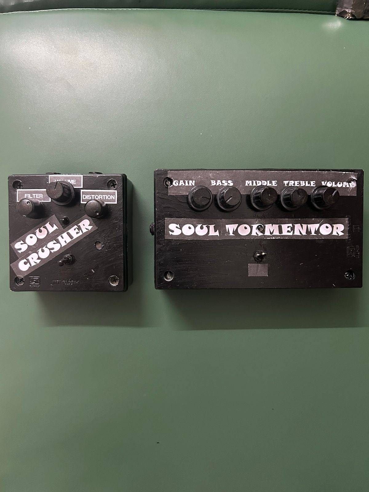 Early Soul Crusher and Soul Tormentor pedals built in electrical boxes