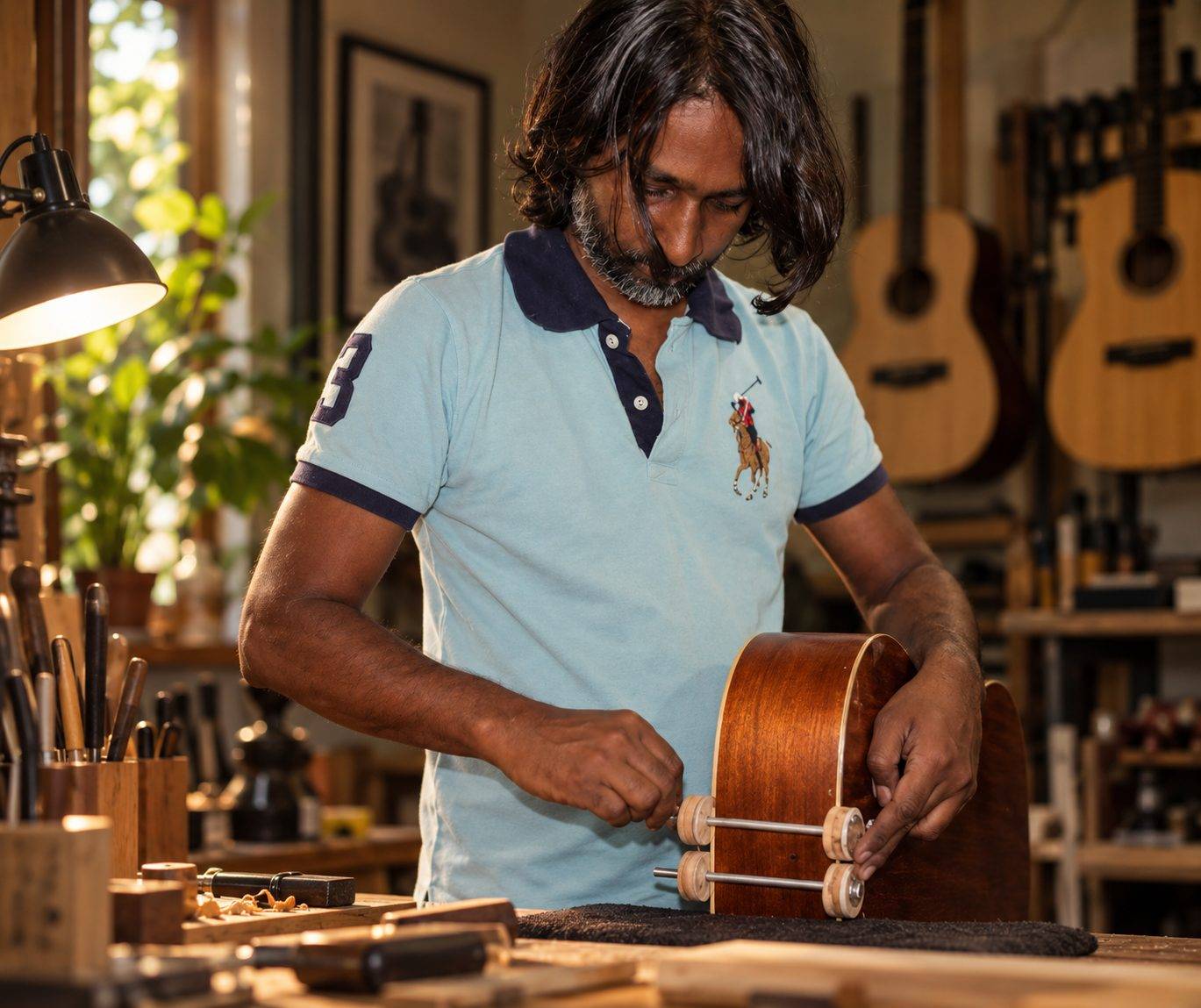David repairing an acoustic guitar