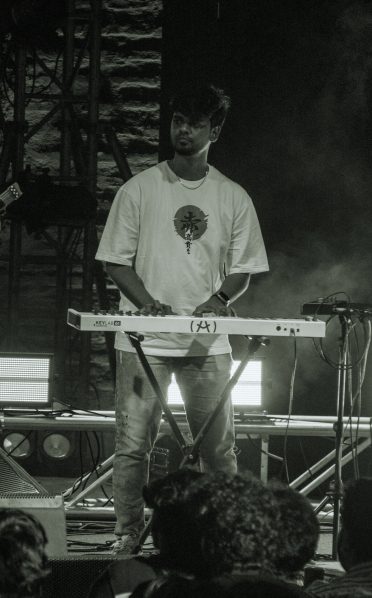 Keyboardist performing with The Levites