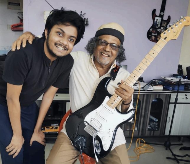 Abhishekh Prabhu with his guitar teacher