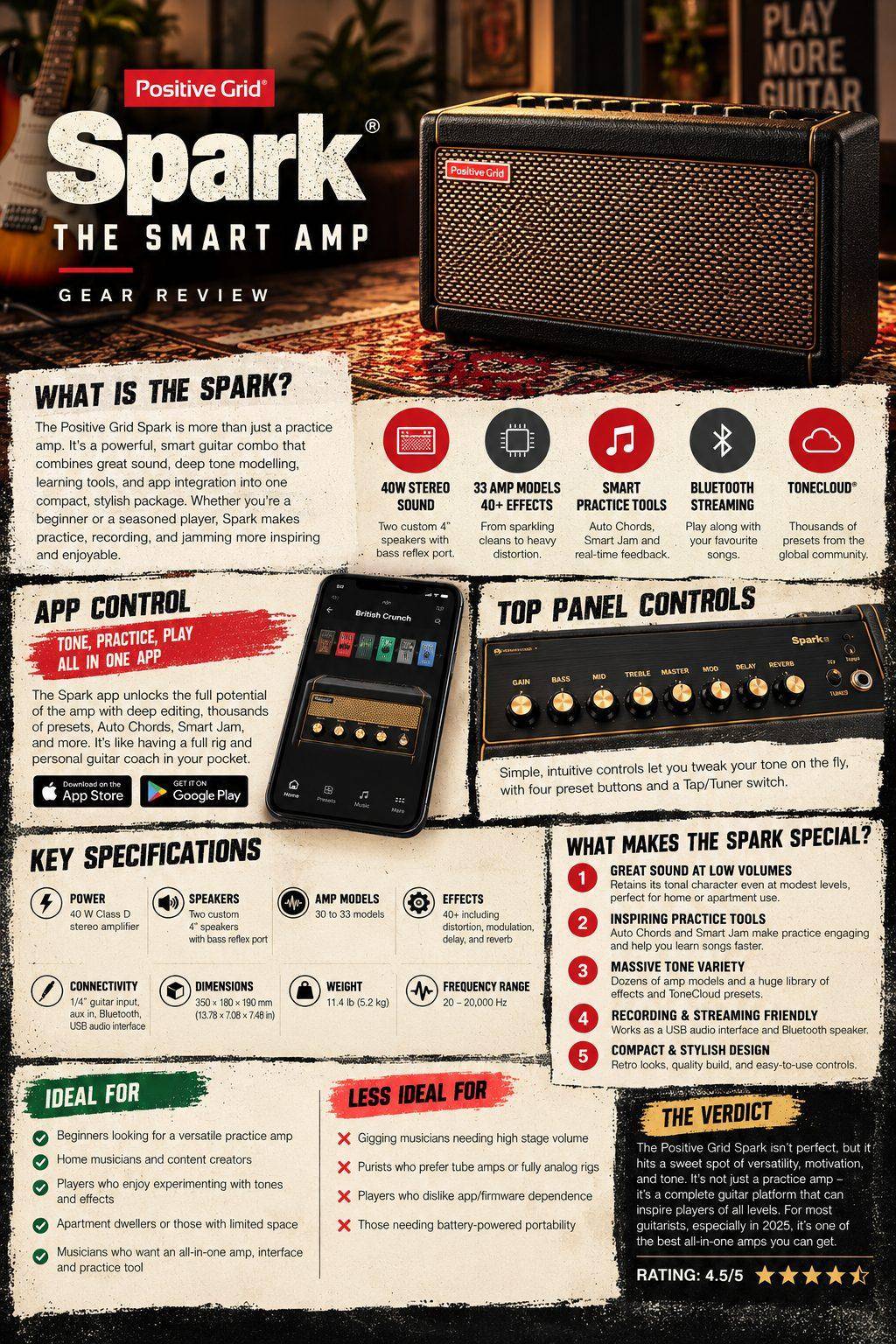 Positive Grid Spark gear review infographic