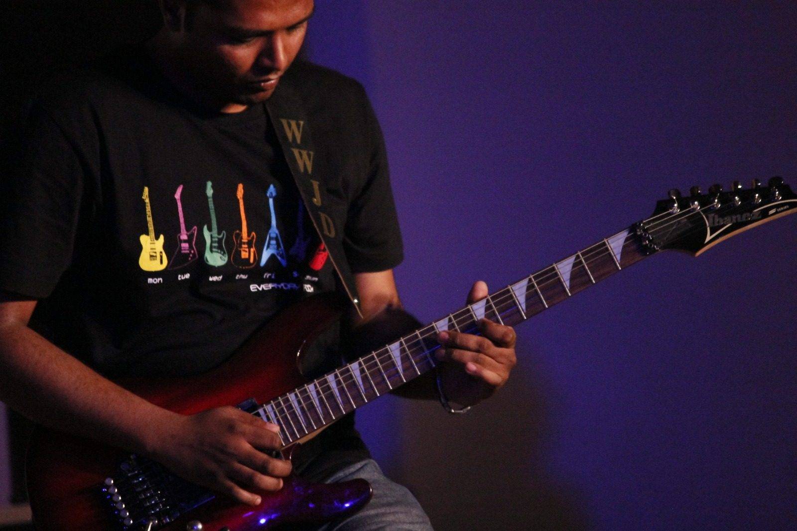 Stephen G Emmanuel playing his Ibanez